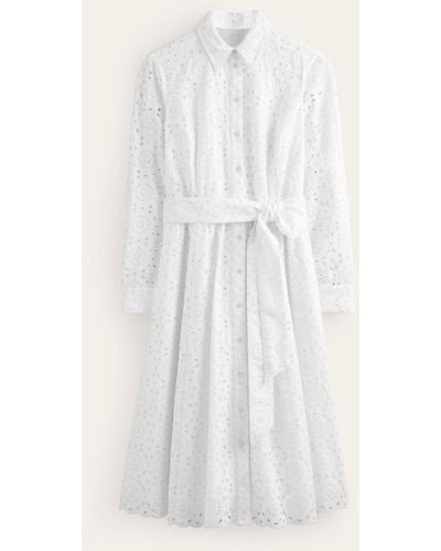 Boden Robe-chemise midi kate à broderie anglaise - Blanc