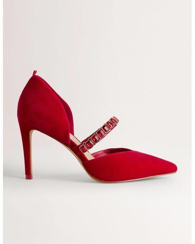 Boden Red Crystal Strap Heeled Courts