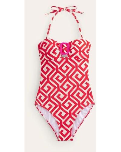 Boden Taormina Bandeau Swimsuit Flame Scarlet, Maze - Pink