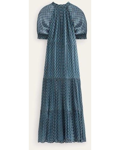 Boden Tie-neck Tiered Maxi Dress Blue, Paisley Stem
