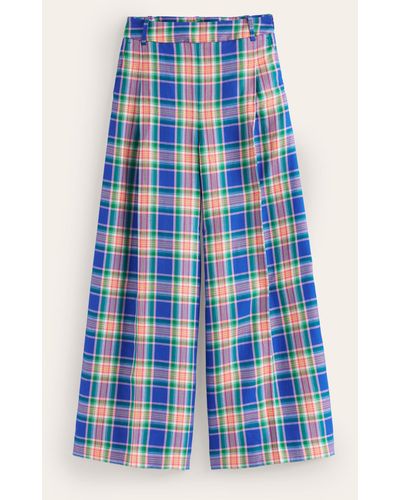Boden Palazzo Check Trousers - Blue