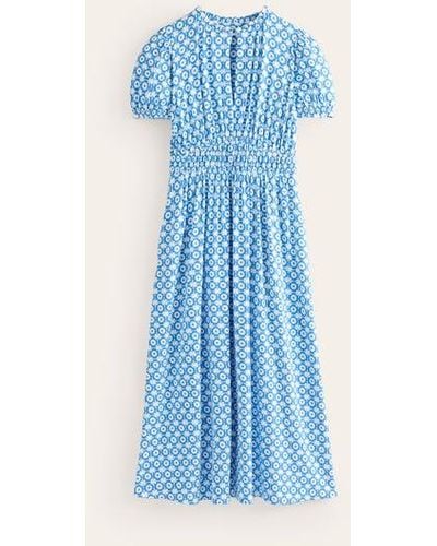 Boden Rosanna Jersey Midi Tea Dress Brilliant Blue, Blossom Tile