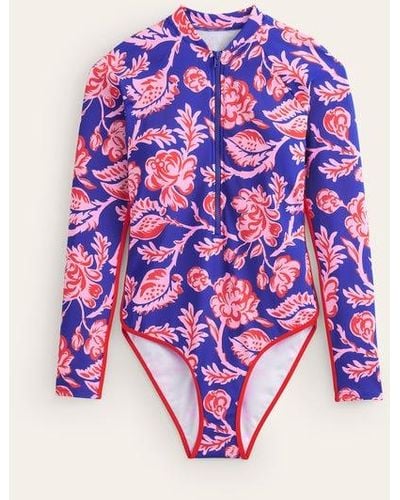 Boden Piped Raglan Sleeve Swimsuit Surf The Web Blue, Rose Blush - Pink