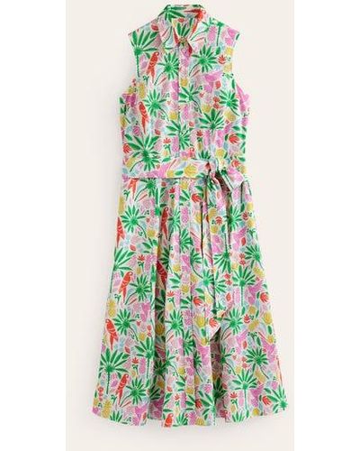 Boden Amy Sleeveless Shirt Dress Multi, Tropical Paradise - Green