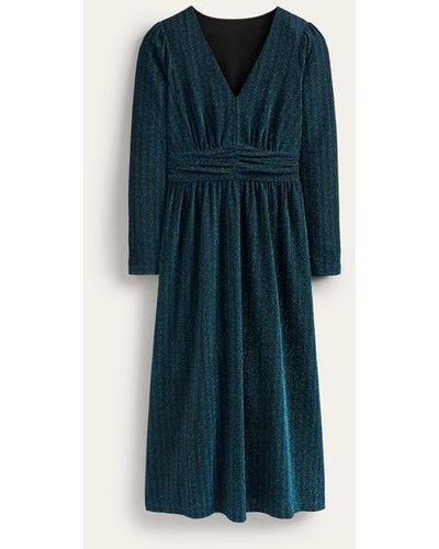 Boden Ruched Sparkle Midi Dress Green, Navy Stripe - Blue