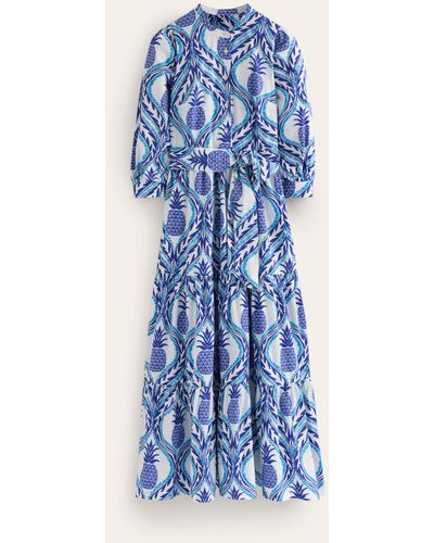 Boden Alba Tiered Cotton Maxi Dress - Blue