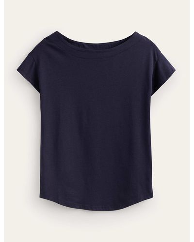 Boden T-Shirt Col Bateau Ultra-Doux Femme - Bleu