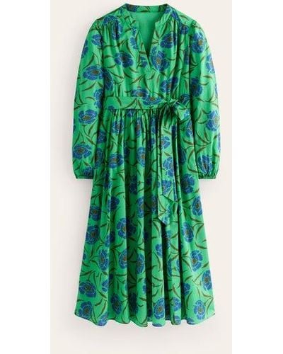 Boden Jen Cotton Midi Dress Ming Green, Peony Sprig