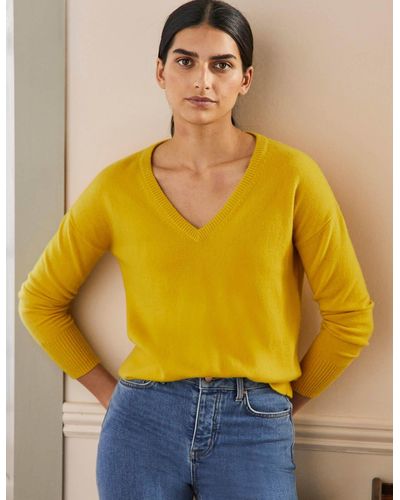Boden Cashmere V-neck Relax Sweater Citrine - Yellow