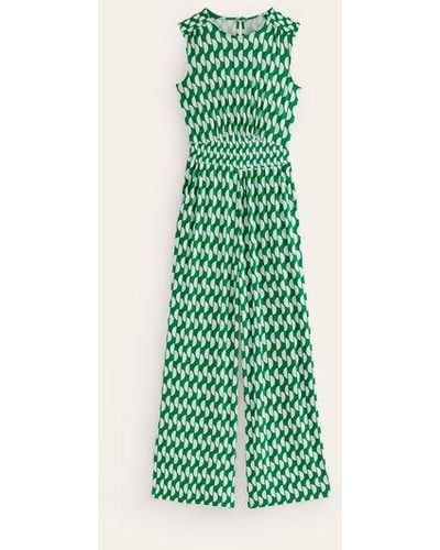 Boden Thea Jersey Jumpsuit Green, Geo Wave
