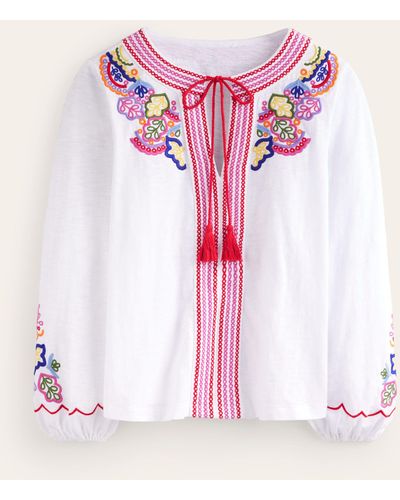 Boden Diana Embroidered Tie Neck Top - Pink