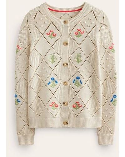 Boden Cotton Embroidered Cardigan - Natural