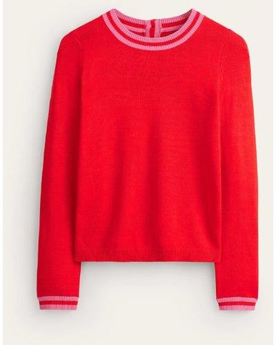 Boden Back Button Sweater Flame Scarlett, Brand Stripe - Red