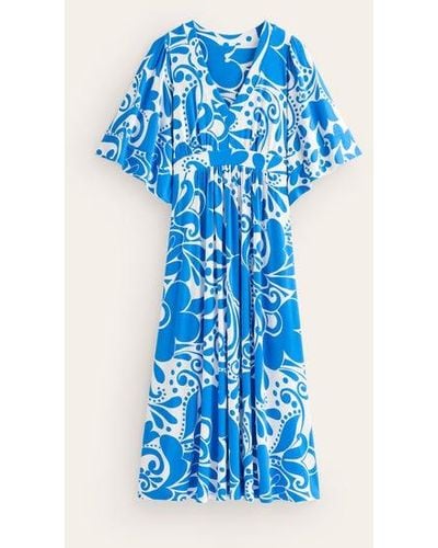Boden Kimono Jersey Maxi Dress Indigo Bunting, Ripple Swirl - Blue