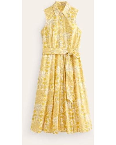 Boden Amy Sleeveless Shirt Dress Passionfruit, Gardenia Swirl - Yellow