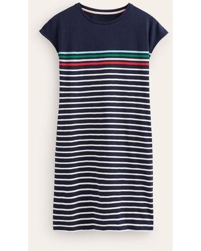 Boden Leah Jersey T-shirt Dress Navy, Ivory Multistripe - Blue