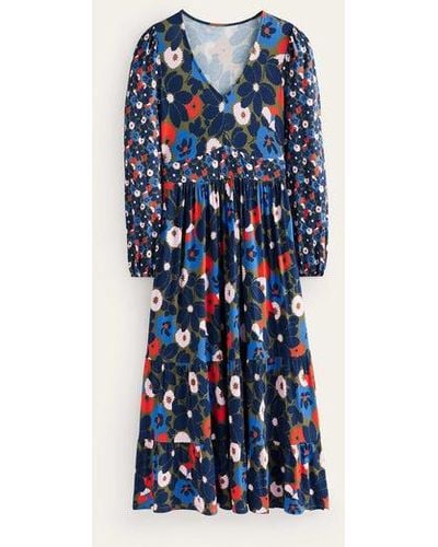 Boden Hotch Potch V-neck Midi Dress Winter Moss, Bloomsbury Pop - Blue