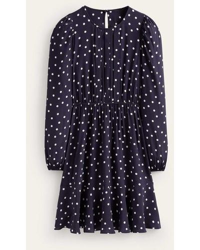 Boden Pleated Peplum Mini Dress French Navy, Spaced Dot - Blue