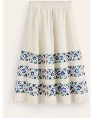Boden Layla Embroidered Linen Skirt - Blue