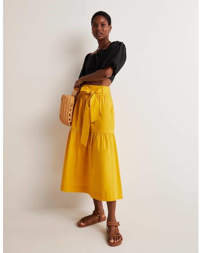 Boden Tiered Belted Midi Skirt Honeycomb - Yellow