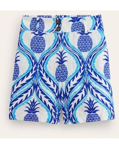 Boden Westbourne Linen Shorts Surf The Web, Pineapple Wave - Blue