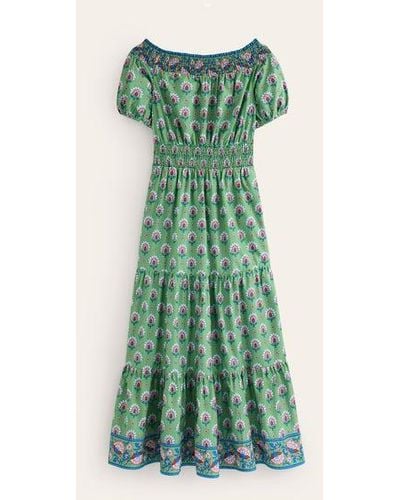 Boden Cotton Midi Smocked Dress - Green