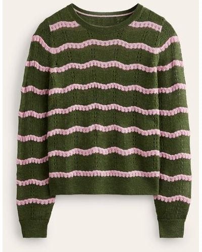 Boden Fluffy Pointelle Stitch Sweater - Green