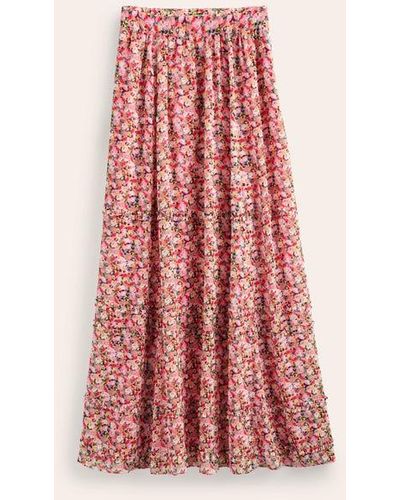 Boden Ruffle Crinkle Maxi Skirt Multi, Painterly Floret - Red