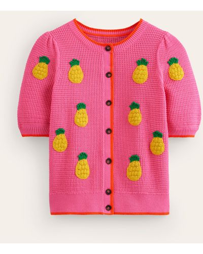Boden Embroidered T-shirt Cardigan - Pink
