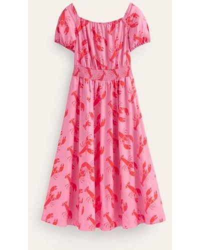 Boden Amber Shirred Waist Dress Cashmere Rose, Lobster - Pink