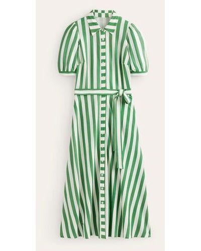 Boden Libby Jersey Midi Shirt Dress Green, Ivory Stripe