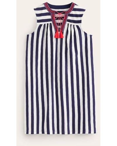 Boden Nadine Notch Cotton Dress Navy, Ivory Stripe - Blue
