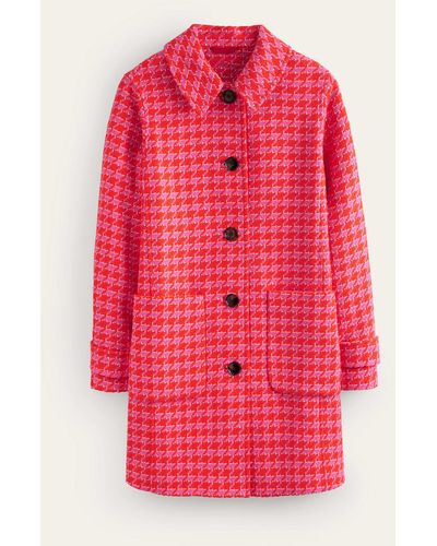 Boden Button Checked Fitted Coat - Pink