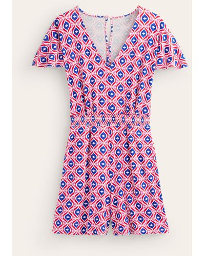 Boden Smocked Jersey Playsuit - Pink
