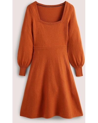 Boden Square Neck Knitted Dress - Orange