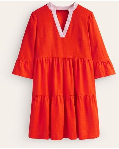 Boden Sophia Linen Short Dress - Red