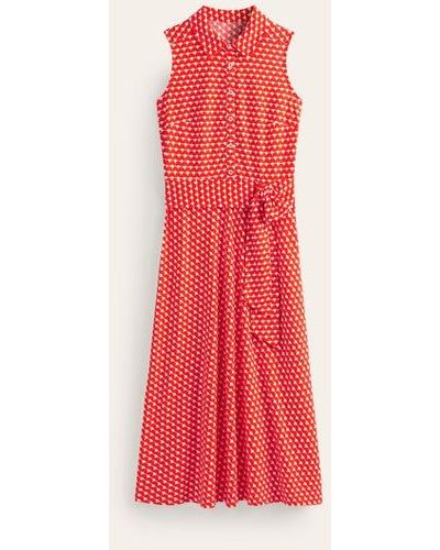 Boden Laura Sleeveless Shirt Dress Mandarin, Crescent Stamp - Red