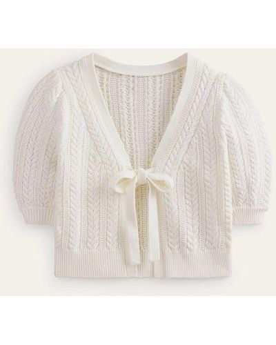 Boden Bow-trim Cropped Cardigan - Natural
