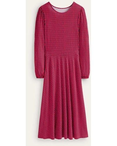 Boden Camille Jersey Midi Dress Brilliant Red, Block Tile