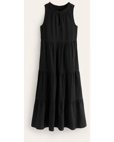 Boden Double Cloth Maxi Tiered Dress - Black