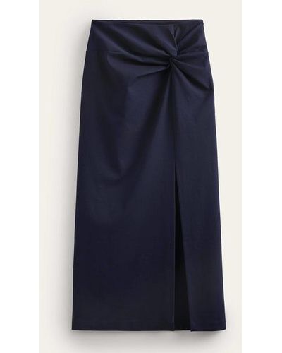 Boden Knot Detail Jersey Midi Skirt - Blue