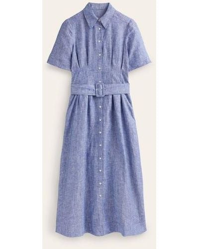 Boden Louise Linen Midi Shirt Dress - Blue