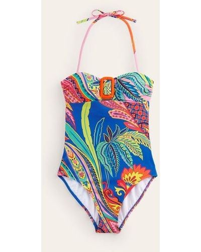 Boden Taormina Bandeau Swimsuit Multi, Painterly Paisley - Blue