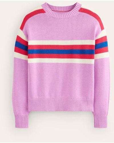 Boden Stripe Knitted Sweater Lilac, Warm Ivory, Red Stripe - Pink