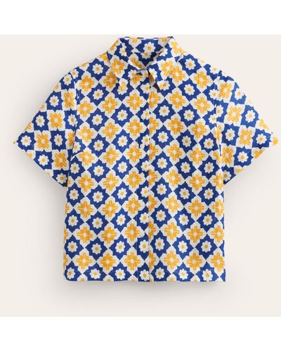 Boden Hazel Short Sleeve Linen Shirt - Blue