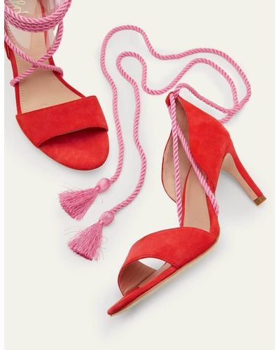 Boden Suede Ankle Tie Heeled Sandals Red