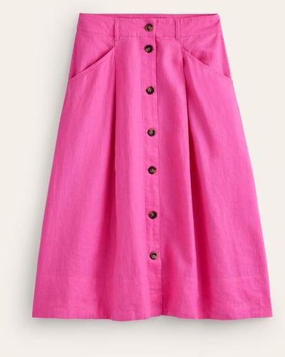 Boden Petra Linen Midi Skirt - Pink