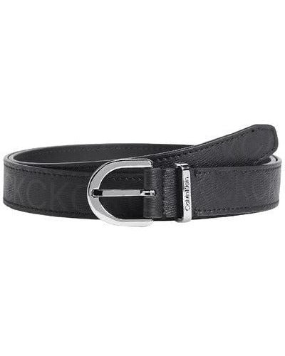 CALVIN KLEIN JEANS - Women's leather belt with monogram plaquette -  K60K610593BDS - Black