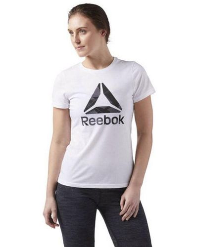 T-shirt Lyst Crossfit | Sleeve White Floral Reebok Easy Short Women\'s