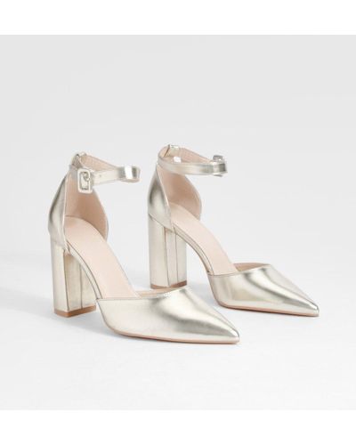 Boohoo Block Heel Two Part Court Shoes - Natural